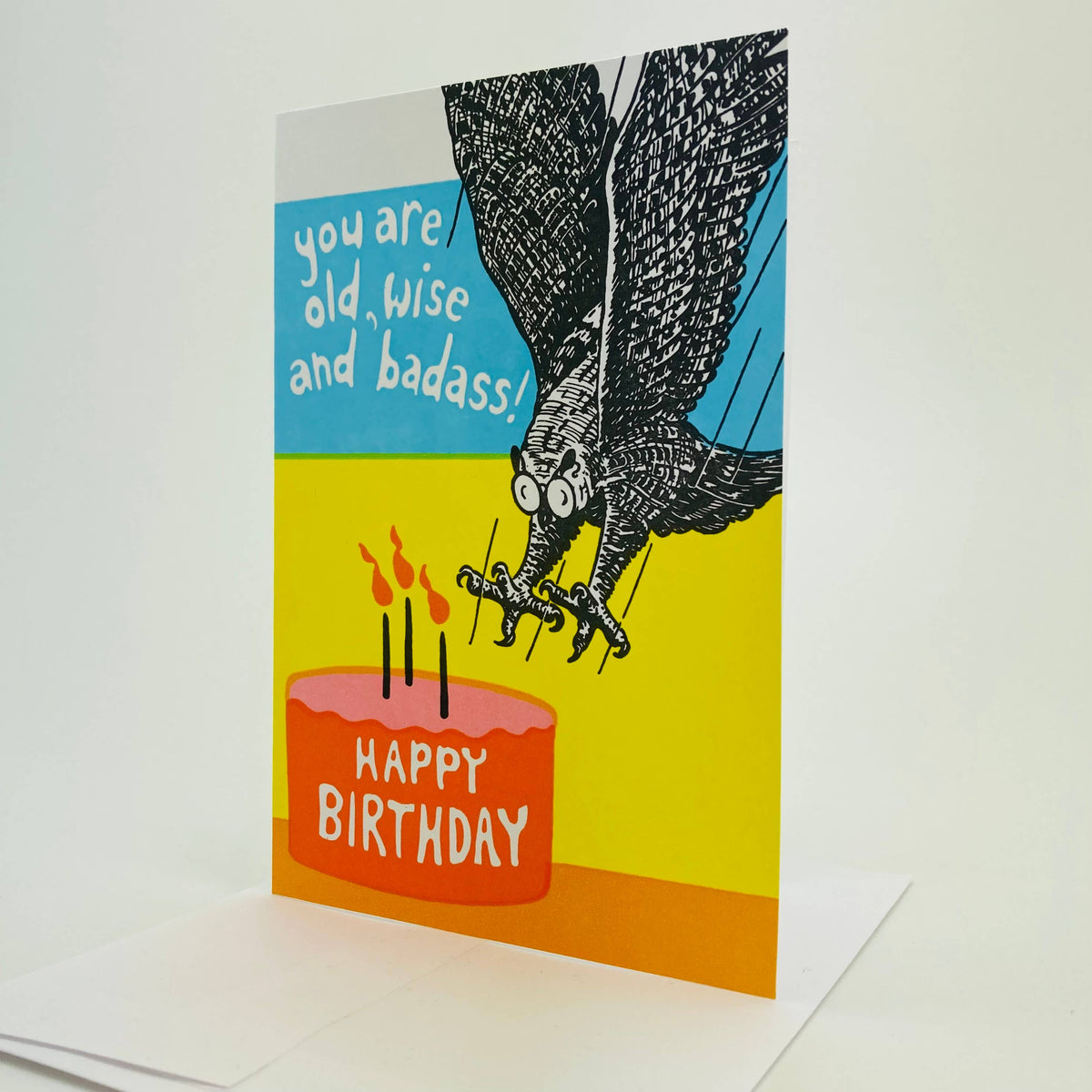 Birthday wishes. Wise old owl & birthday cake.