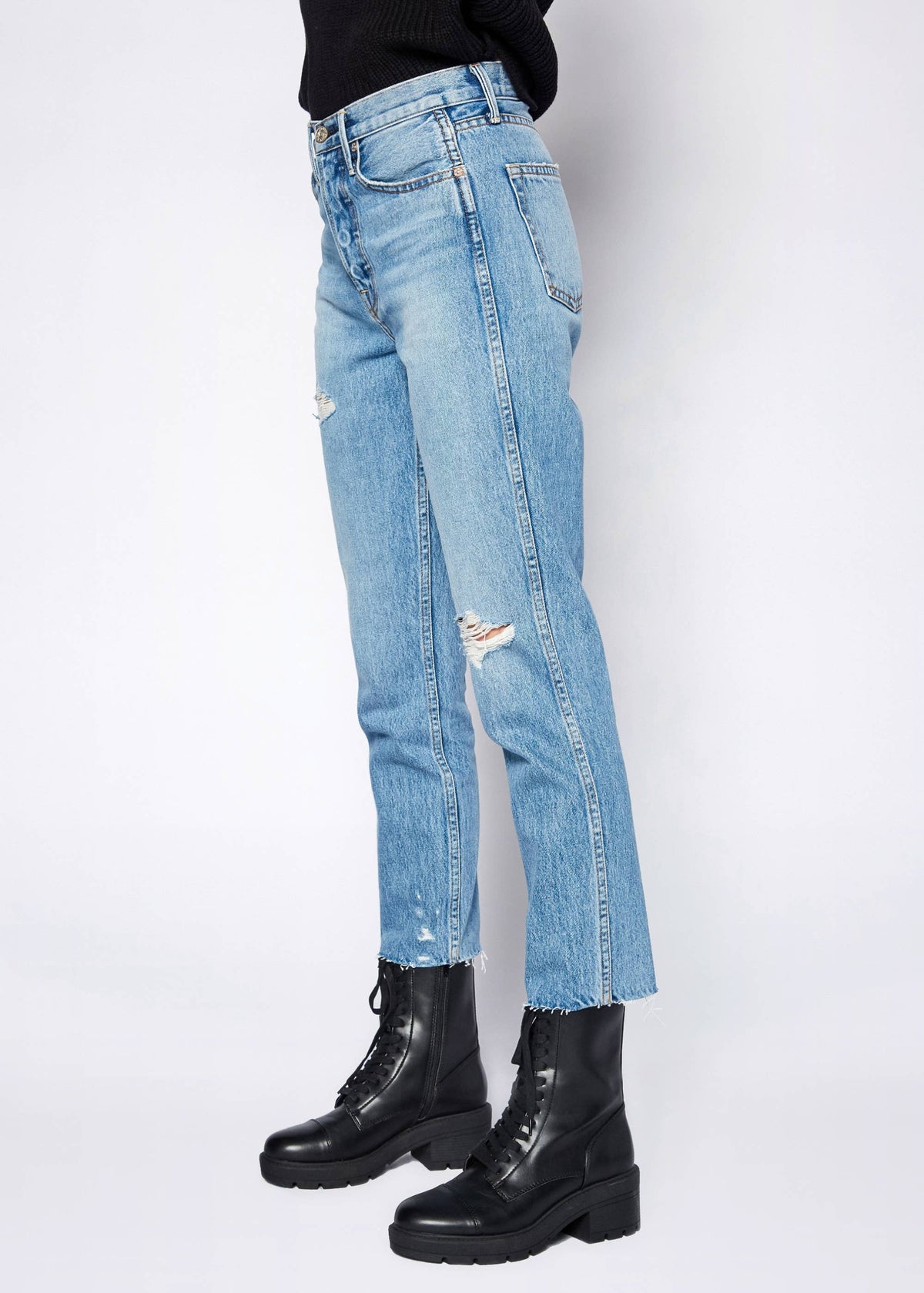 Eve High Rise Crop Slim Straight Jeans: Riverside