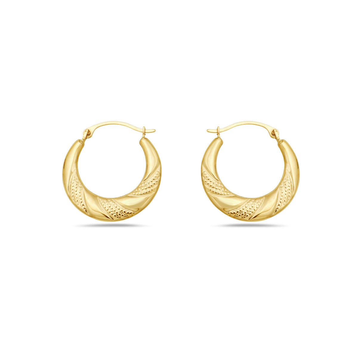 10K Gold Hammered Diamond Cut Hoop Earrings
