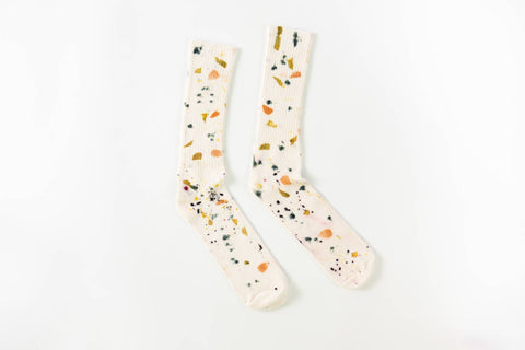 Abstract Bundle Dyed Bamboo Slouch Socks: Abstract Cream