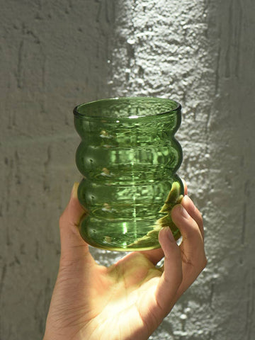 Hand Blown Green Ripple Puffy Glass