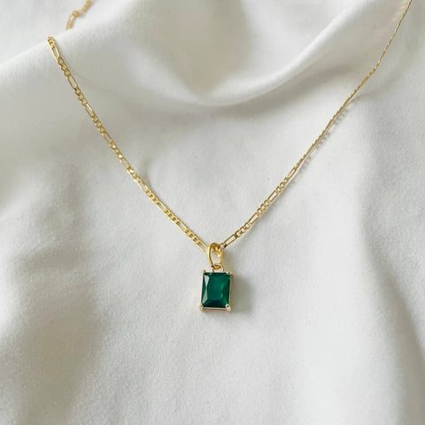 Emerald Stone Gold Filled necklace Gemstone Charm