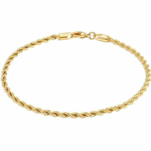 14K 3MM ROPE CHAIN BRACELET: 7 Inches / 3MM / Gold