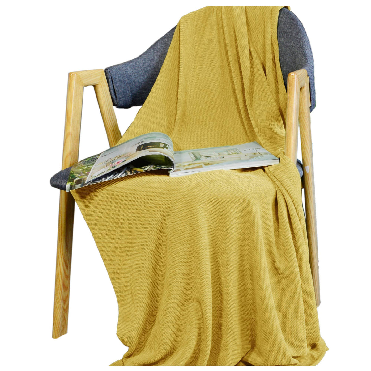 Knitted Microfiber Throw Blanket Plush Soft: Large-60x80 / Yellow