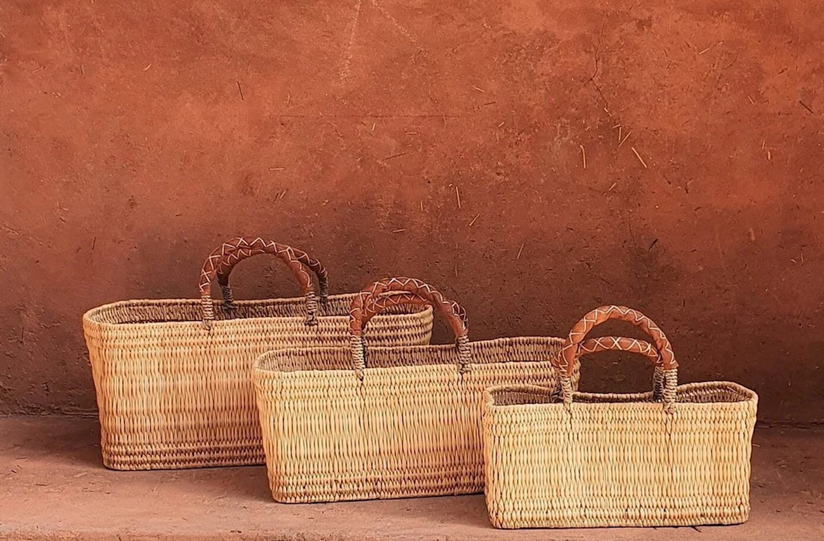 Natural Charm: Reed Storage Baskets Set with Leather Handles